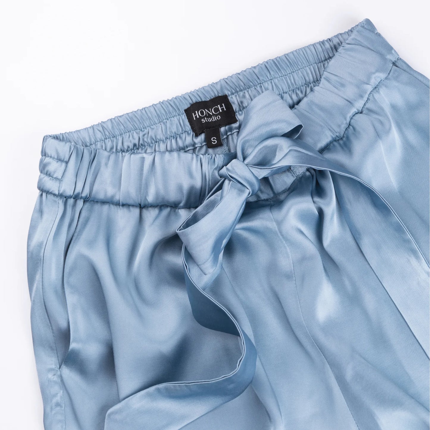 Satin pajama-style trousers in blue