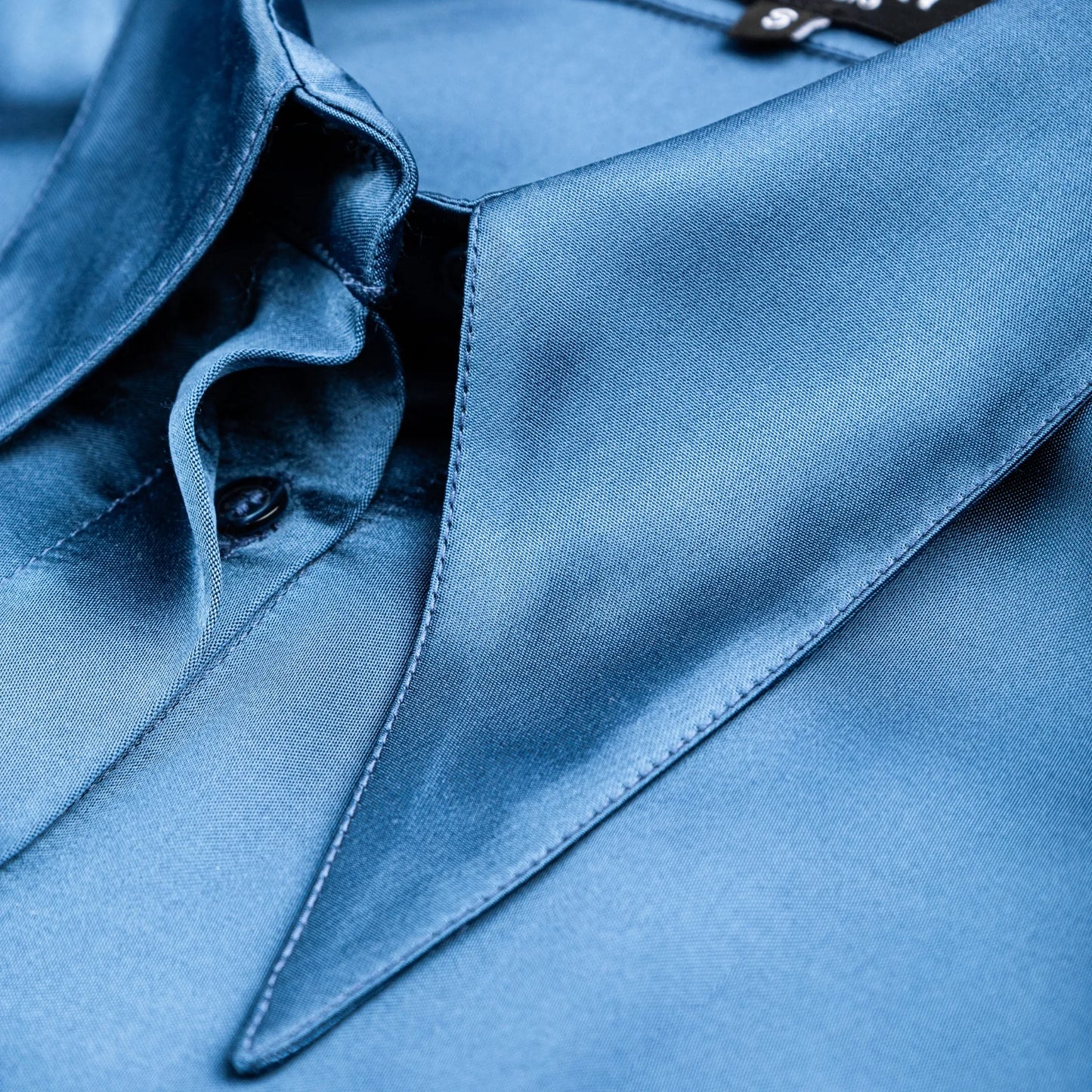 Satin Shirt with Extended Collar Blue