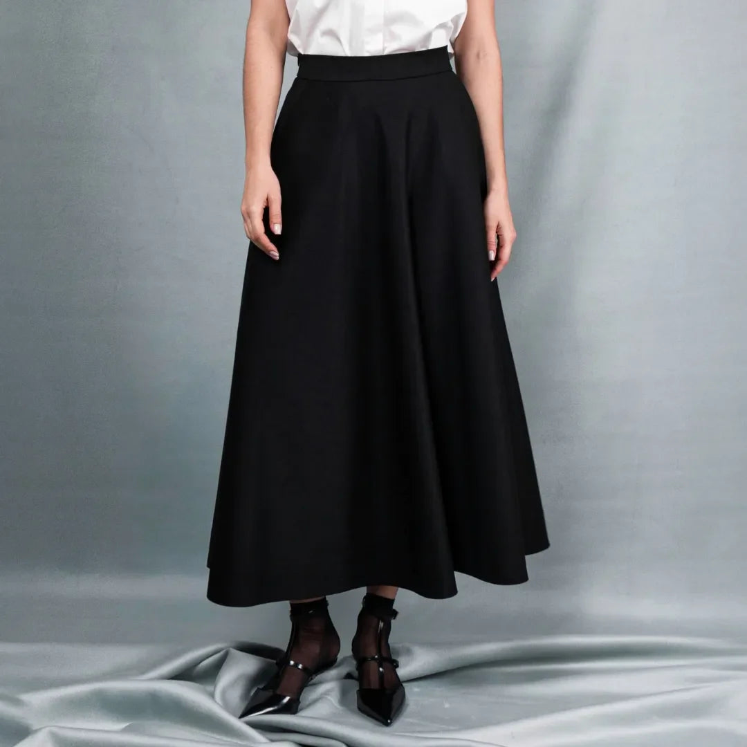 Black midi half-circle skirt