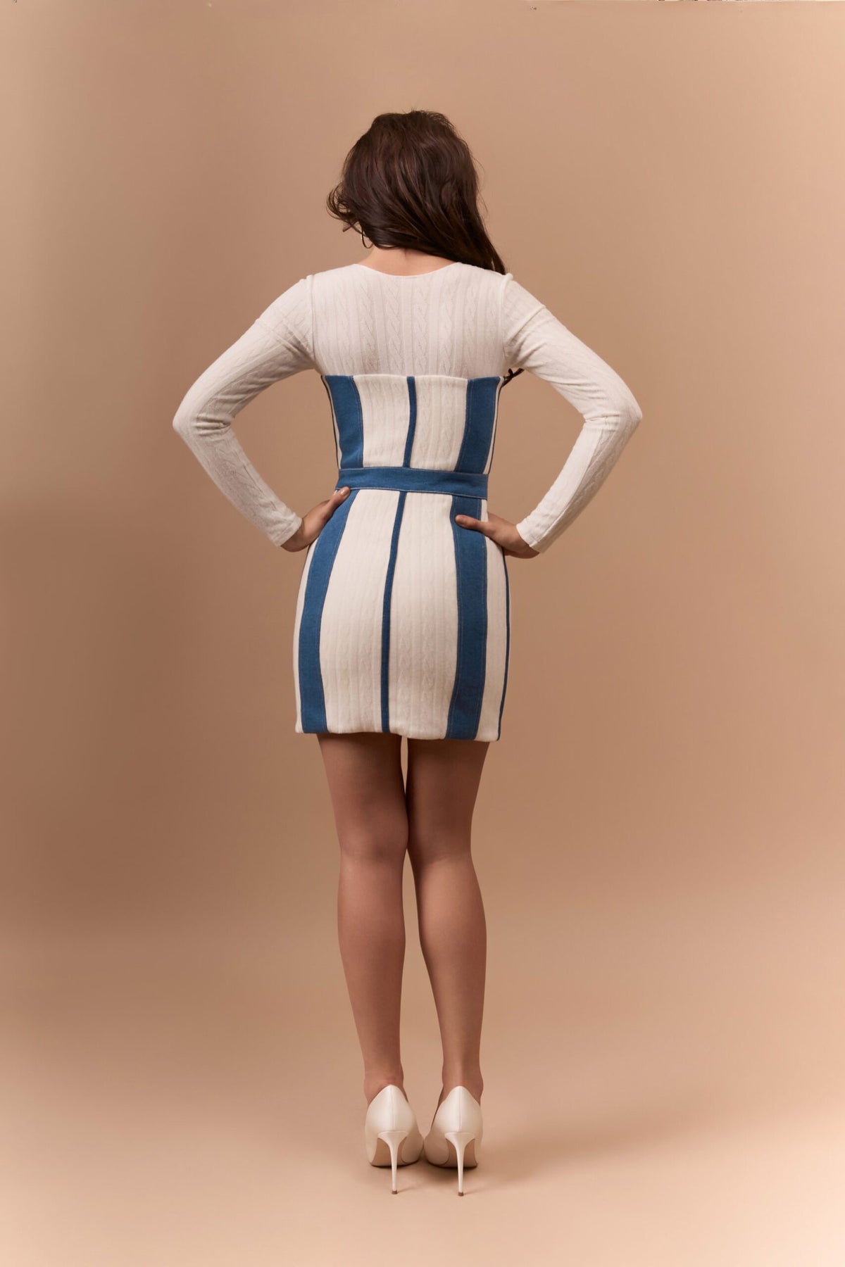 Корсетна сукня IVORY-BLUE із деніму та трикотажу міні — Блакитний / молочний