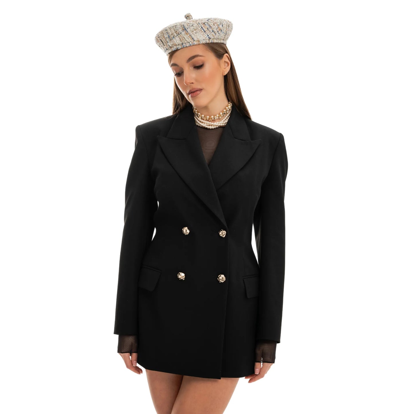 Double-breasted black jacket