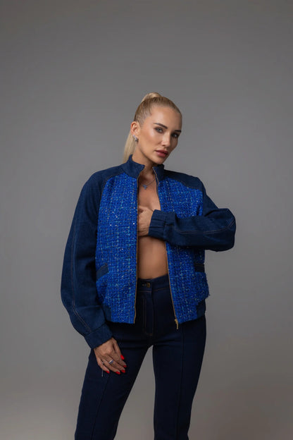 Бомбер SPORT CHICK денім з твідовими вставками — Bustier Brand