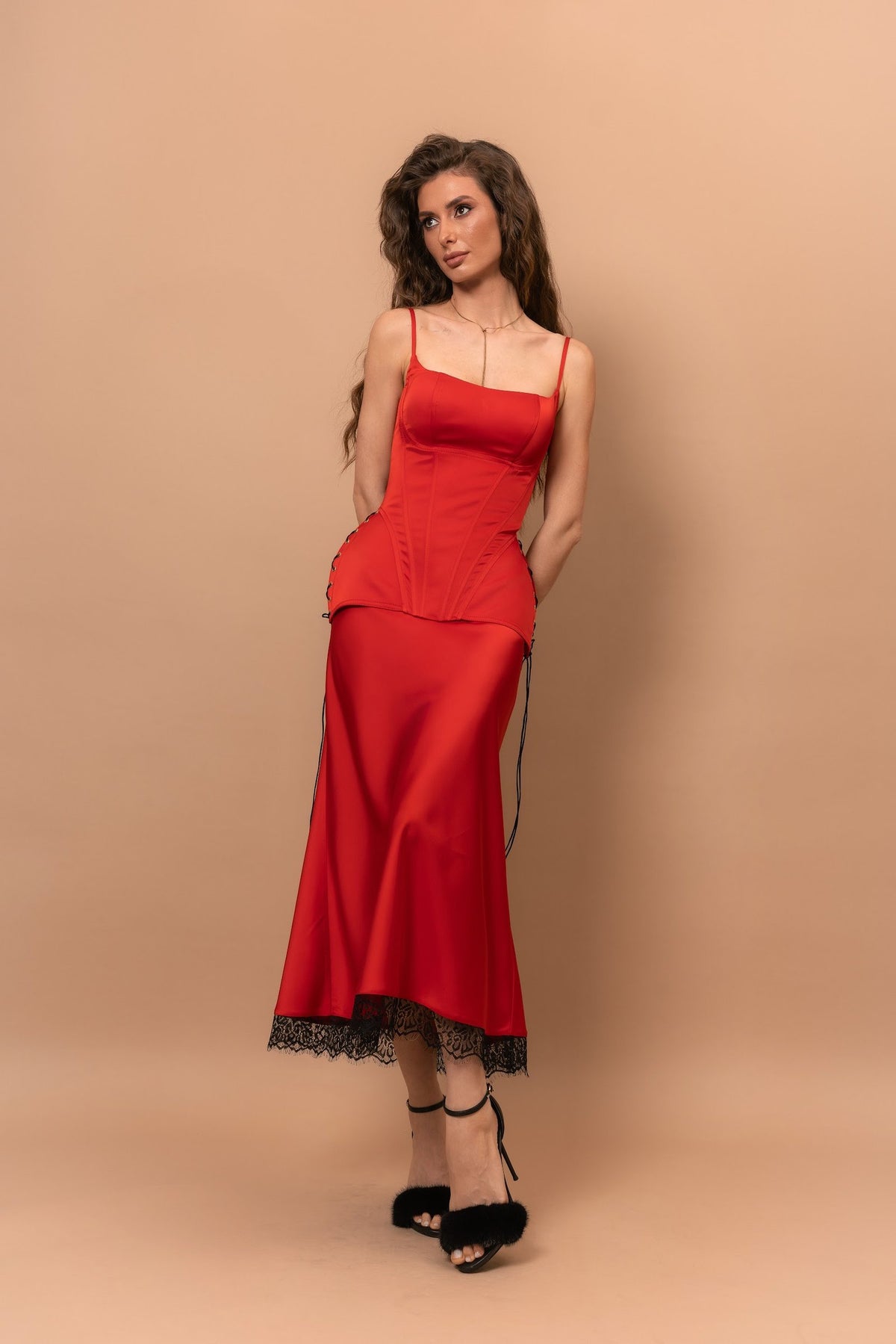 Корсет KSENA SILK із еко-шовку — Червоний