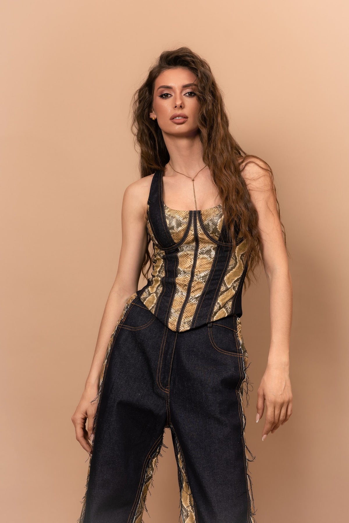 Корсет Snake з деніму та зміїного принту — Bustier Brand
