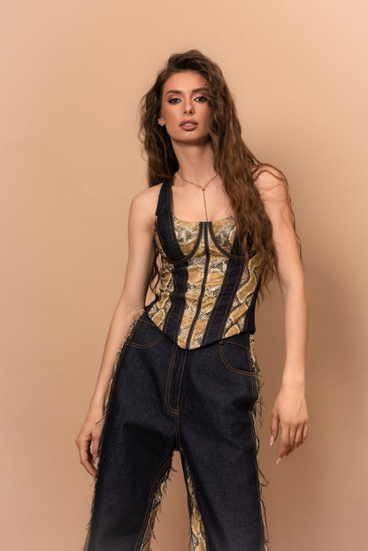 Корсет Snake з деніму та зміїного принту — Bustier Brand
