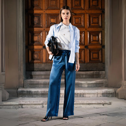 Blue satin pajama pants