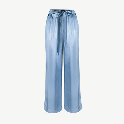 Satin pajama-style trousers in blue