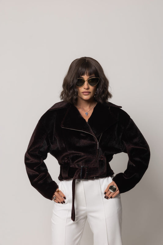 Укорочена косуха NERPA зі штучного хутра — Коричнево-бордовий