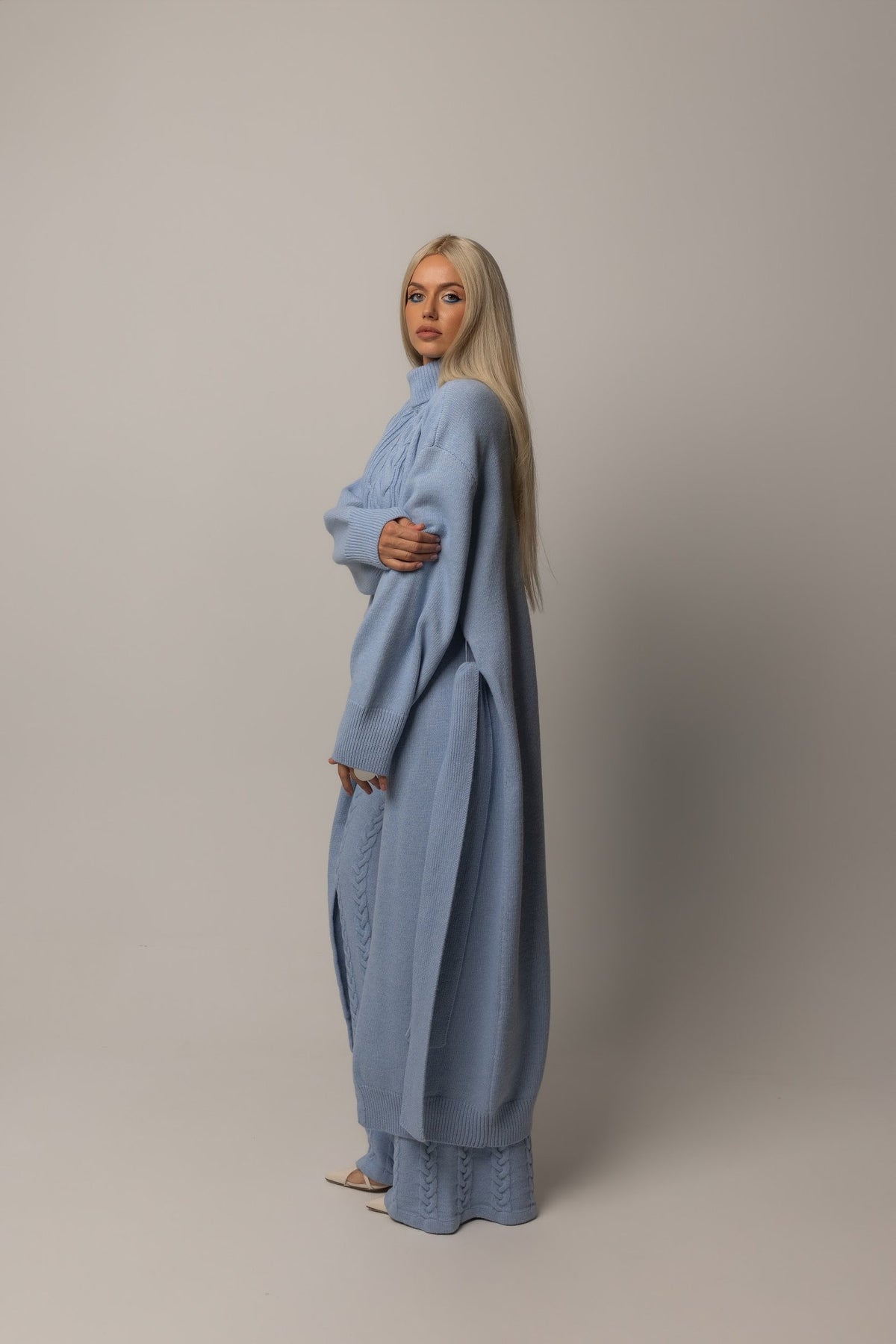 Довгий в’язаний кардиган COZY — Блакитний