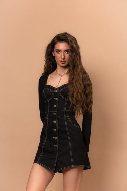 Корсетна сукня BEVERLY DRESS з деніму міні — Чорний