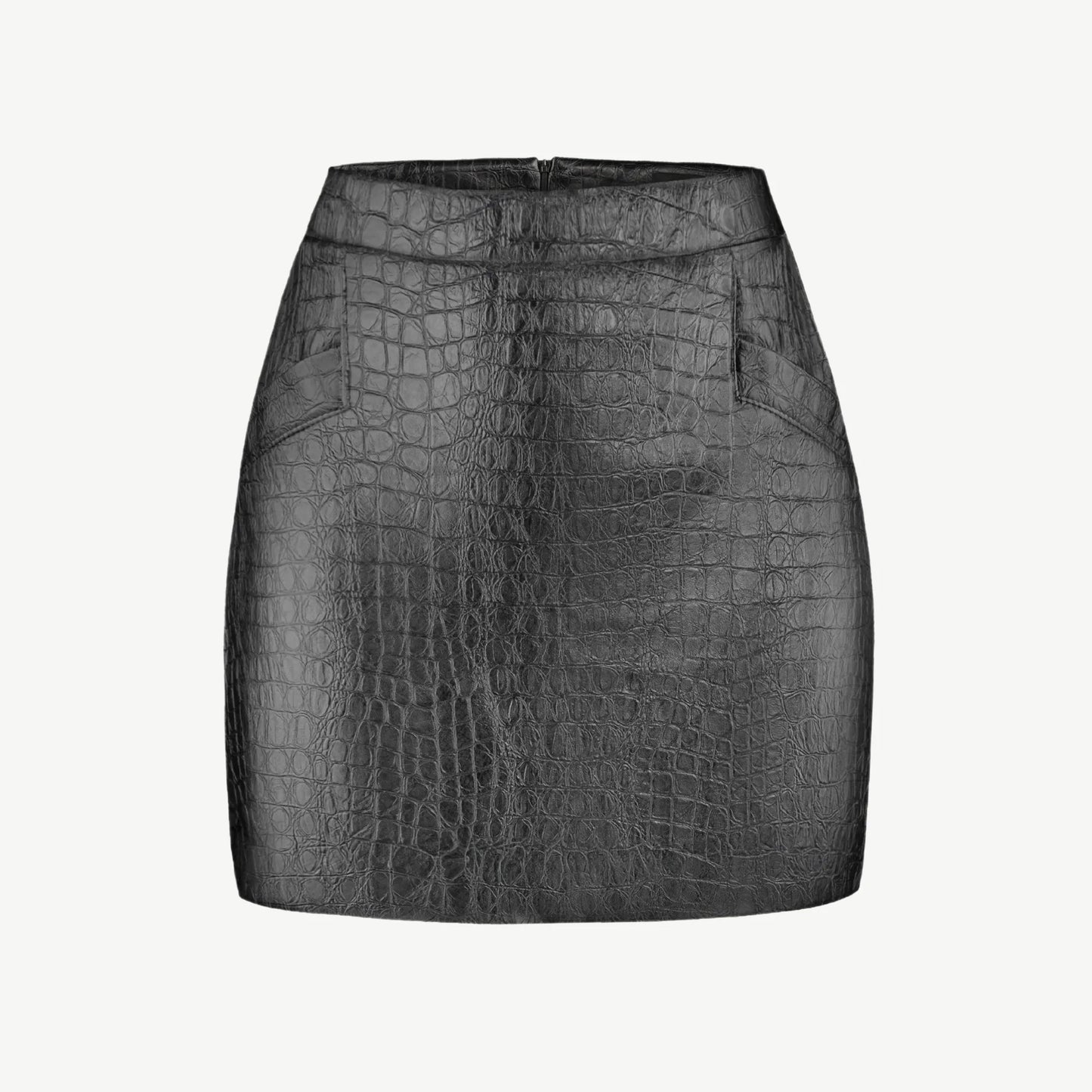 Reptile print faux leather mini skirt in black