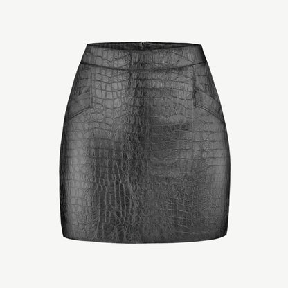 Reptile print faux leather mini skirt in black