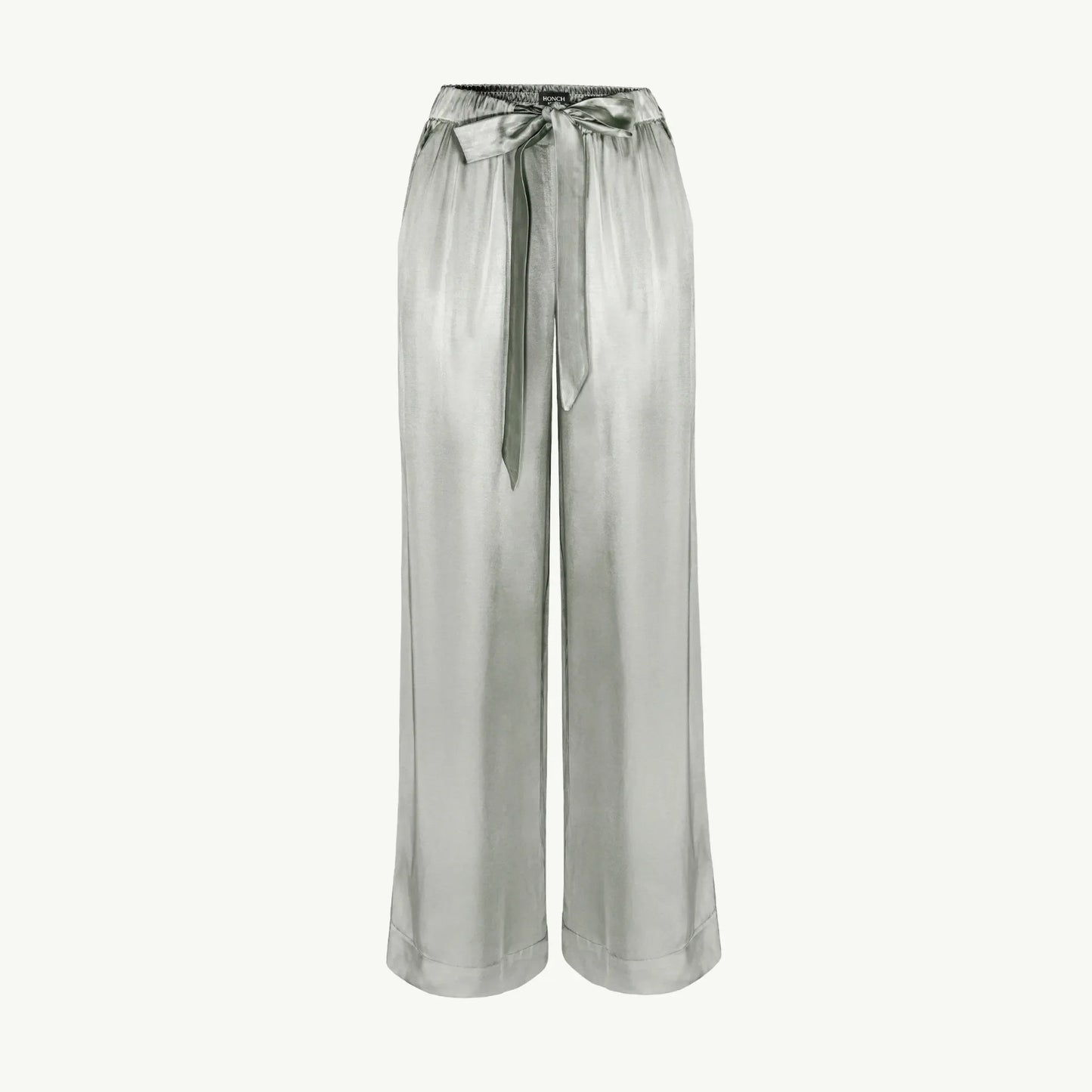 Satin pyjama-style trousers olive