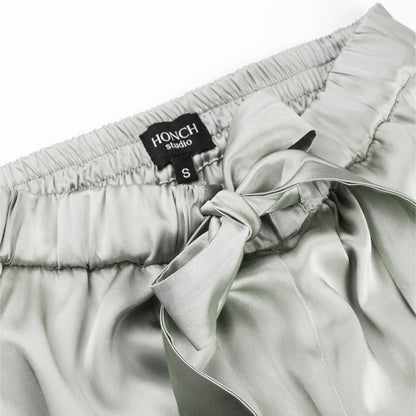 Satin pyjama-style trousers olive