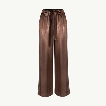 Satin Pajama-Style Trousers, Chocolate