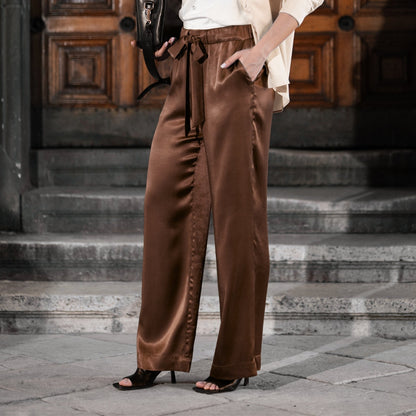 Satin Pajama-Style Trousers, Chocolate