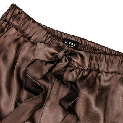 Satin Pajama-Style Trousers, Chocolate