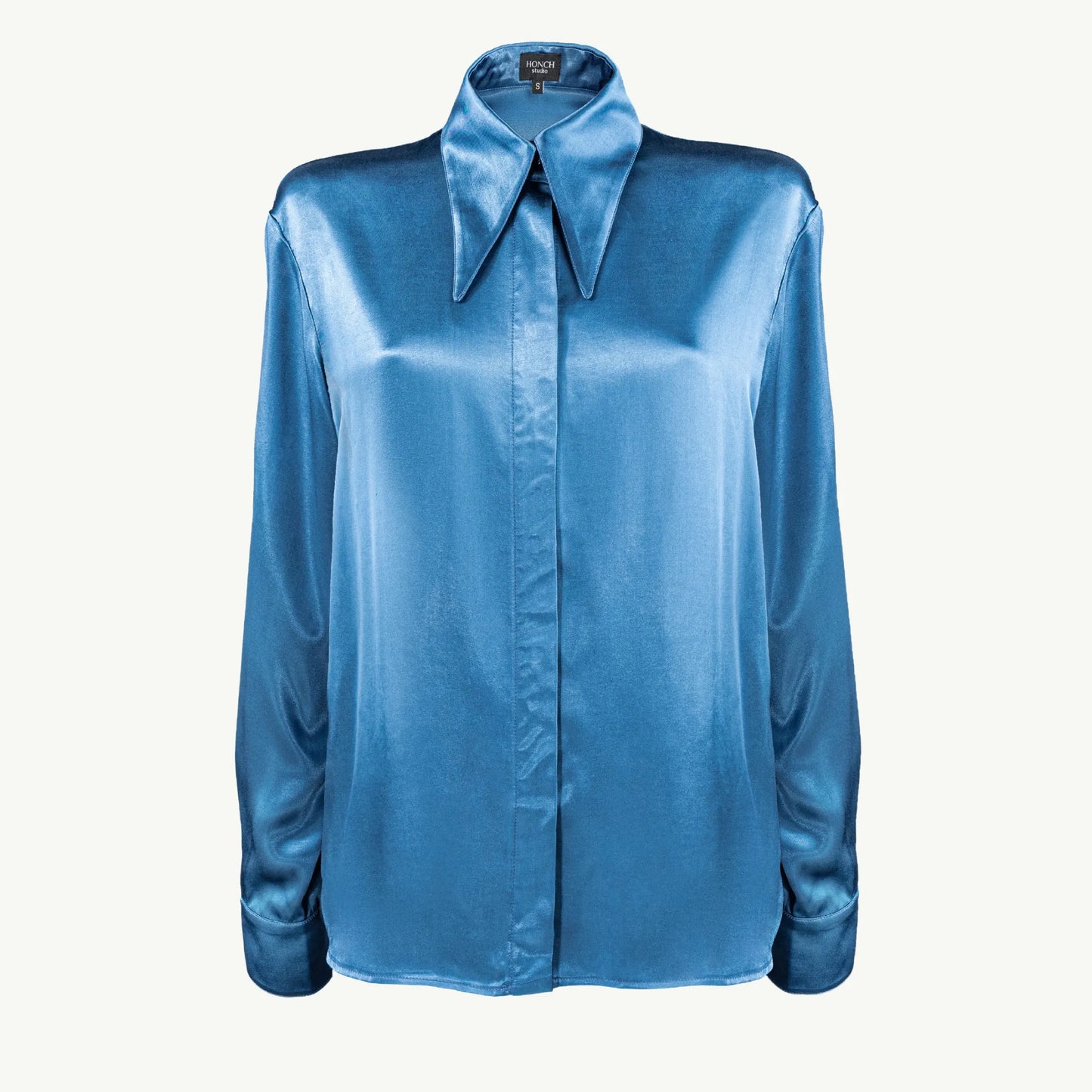Satin Shirt with Extended Collar Blue