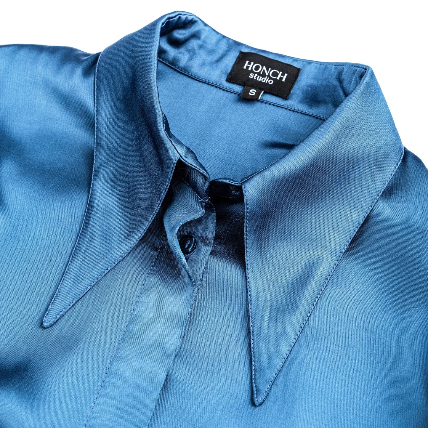 Satin Shirt with Extended Collar Blue