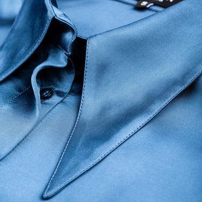 Satin Shirt with Extended Collar Blue