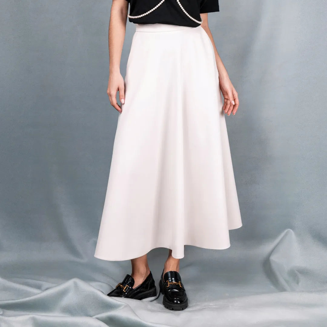 Midi half-circle skirt in ivory