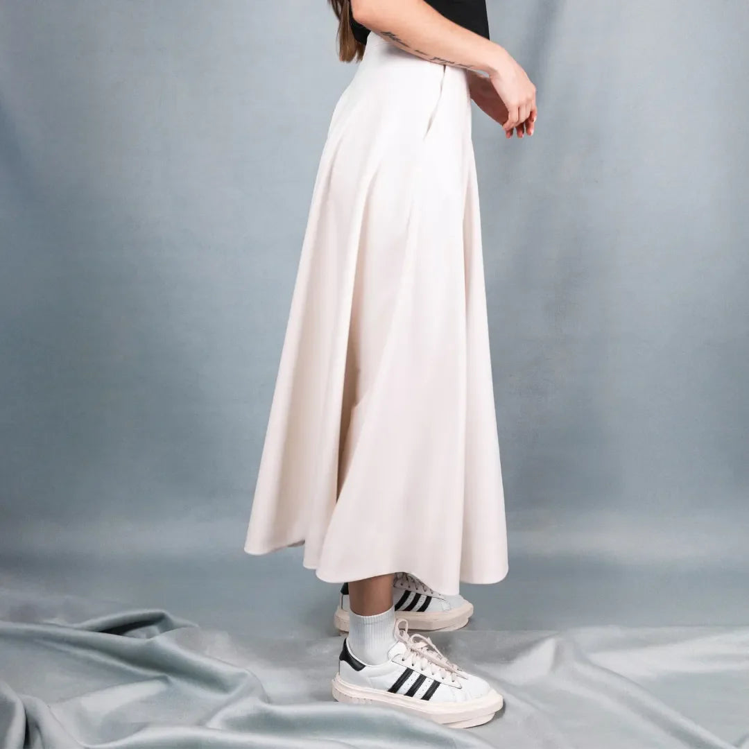 Midi half-circle skirt in ivory
