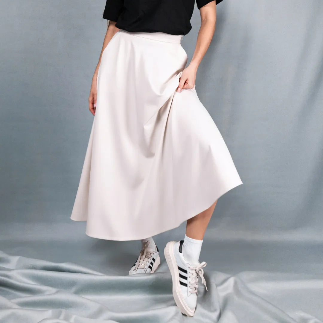 Midi half-circle skirt in ivory
