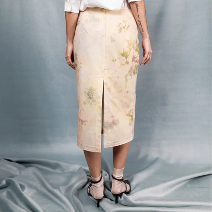 Denim midi skirt with print