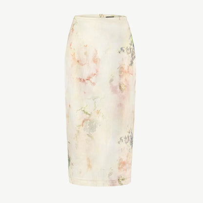 Denim midi skirt with print
