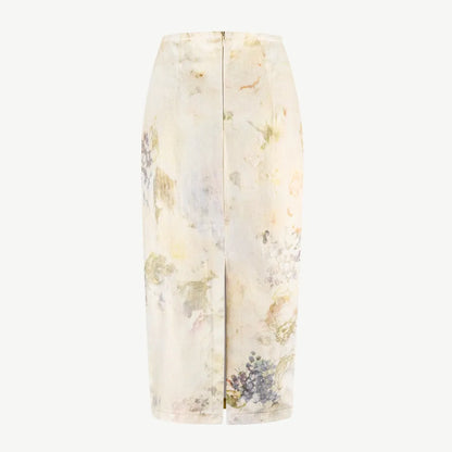 Denim midi skirt with print