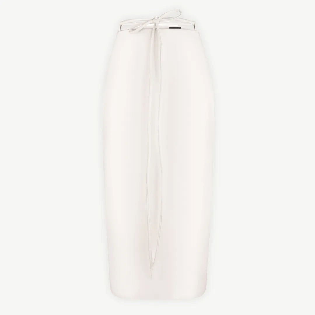Ivory smooth leather midi skirt