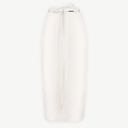 Ivory smooth leather midi skirt