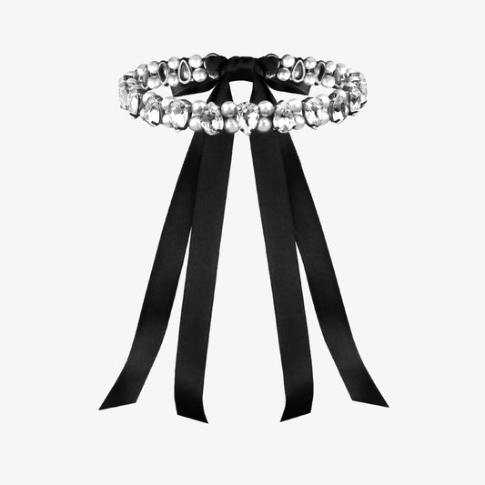 Gray Luiza Choker with Rhinestones and Pearls