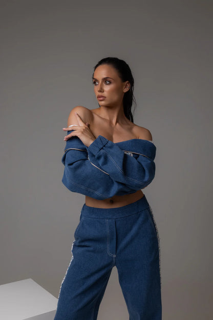 Бомбер SPORT CHICK денім з твідовими вставками — Bustier Brand