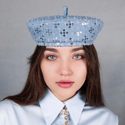 Denim beret with sequins