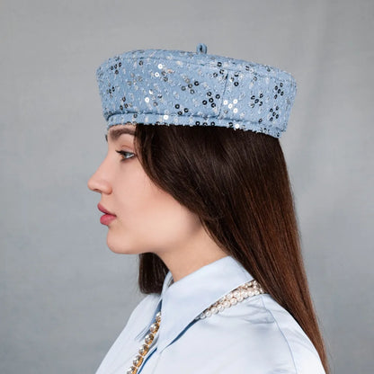 Denim beret with sequins