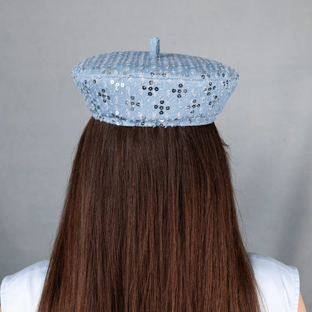 Denim beret with sequins