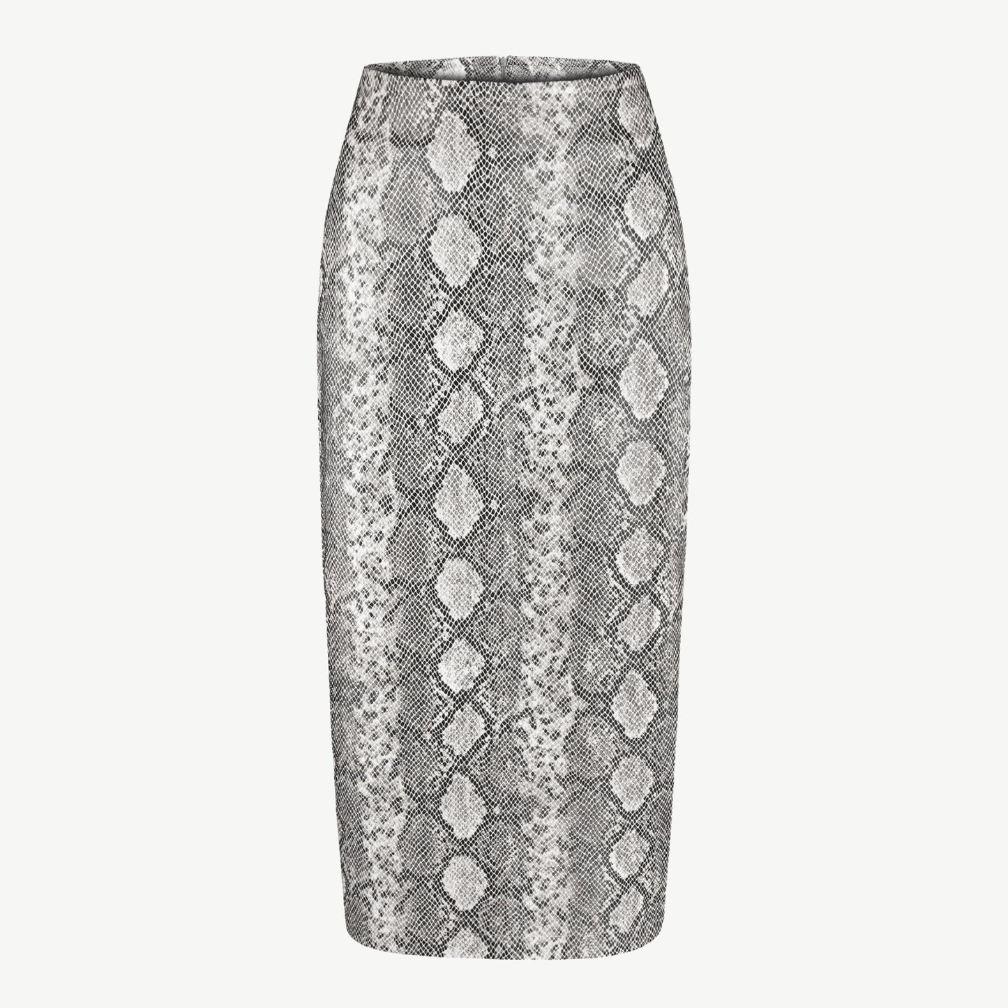 White and Black Reptile Print Faux Leather Midi Skirt