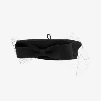 Black dress fabric beret with bow and veil