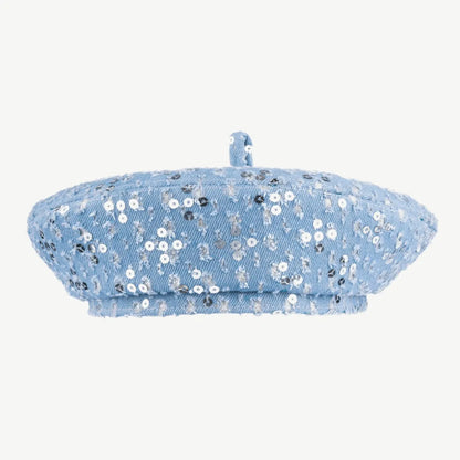 Denim beret with sequins