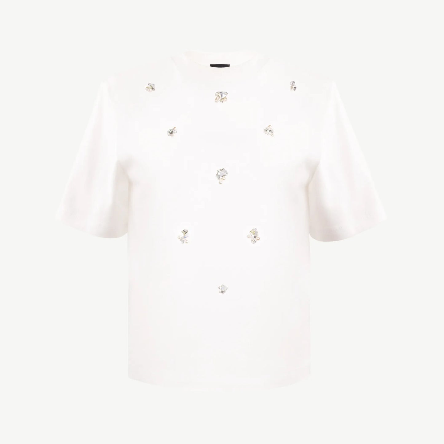 Cotton t-shirt decorated with ivory rhinestones