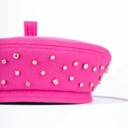 Pink rhinestone beret