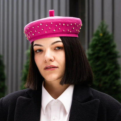 Pink rhinestone beret