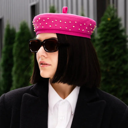 Pink rhinestone beret