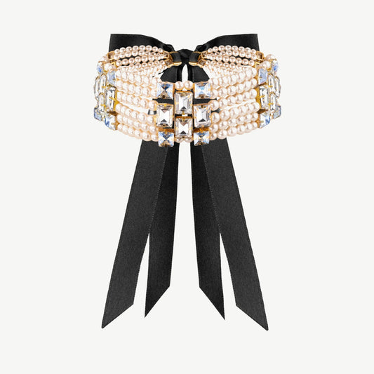 Nesta Choker with Rhinestones and Pearls in White