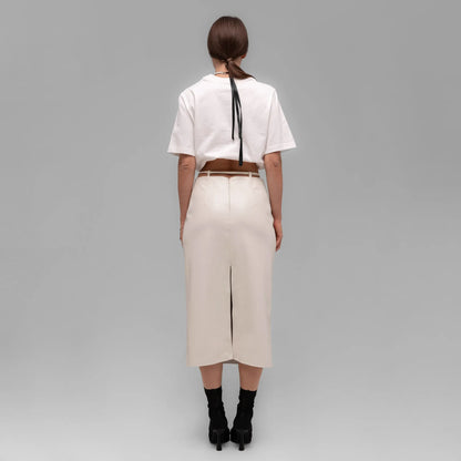Ivory smooth leather midi skirt