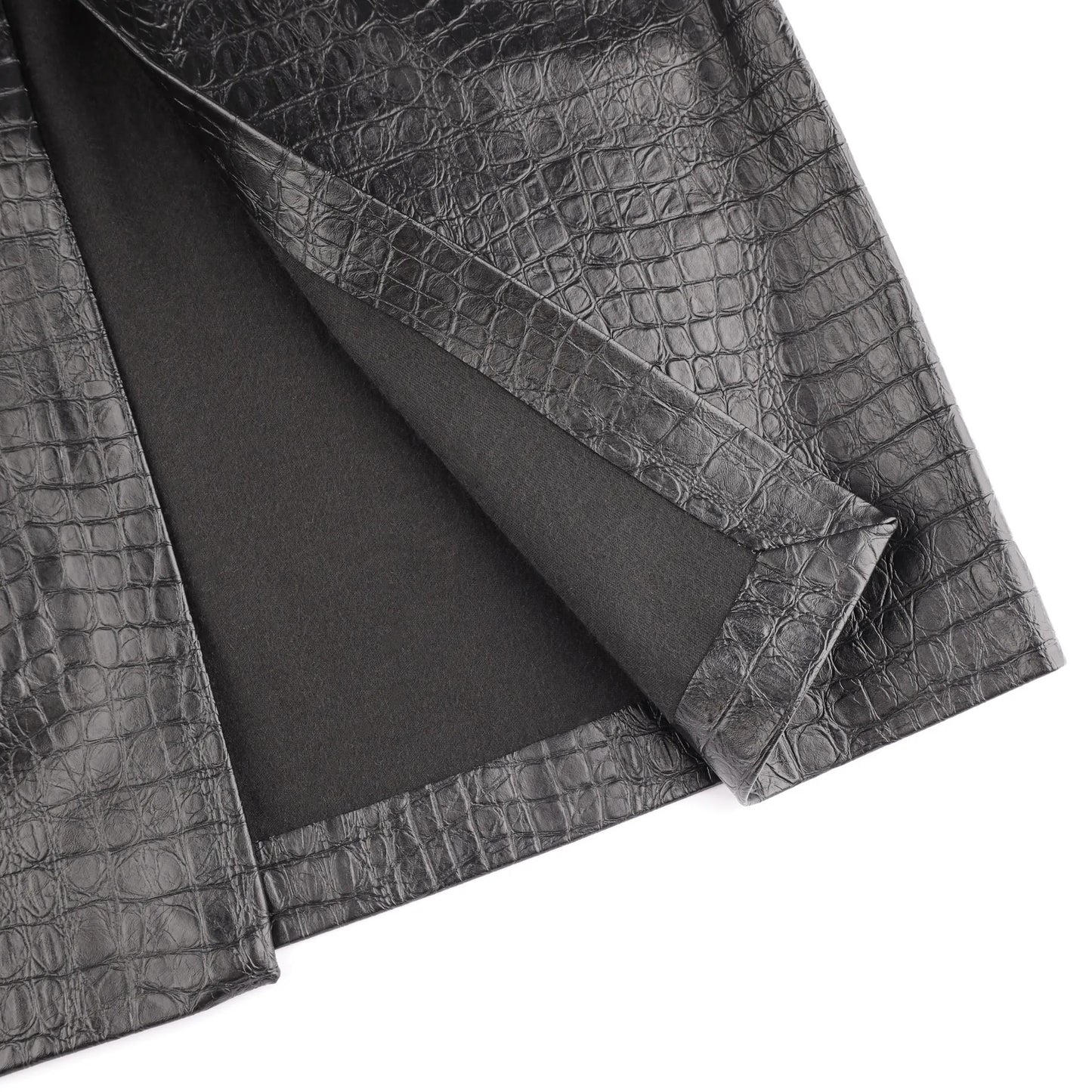 Reptile Print Faux Leather Midi Skirt Black