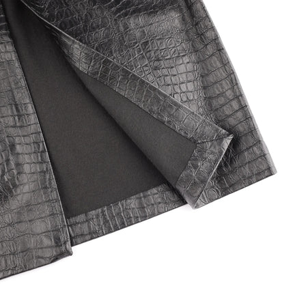 Reptile Print Faux Leather Midi Skirt Black