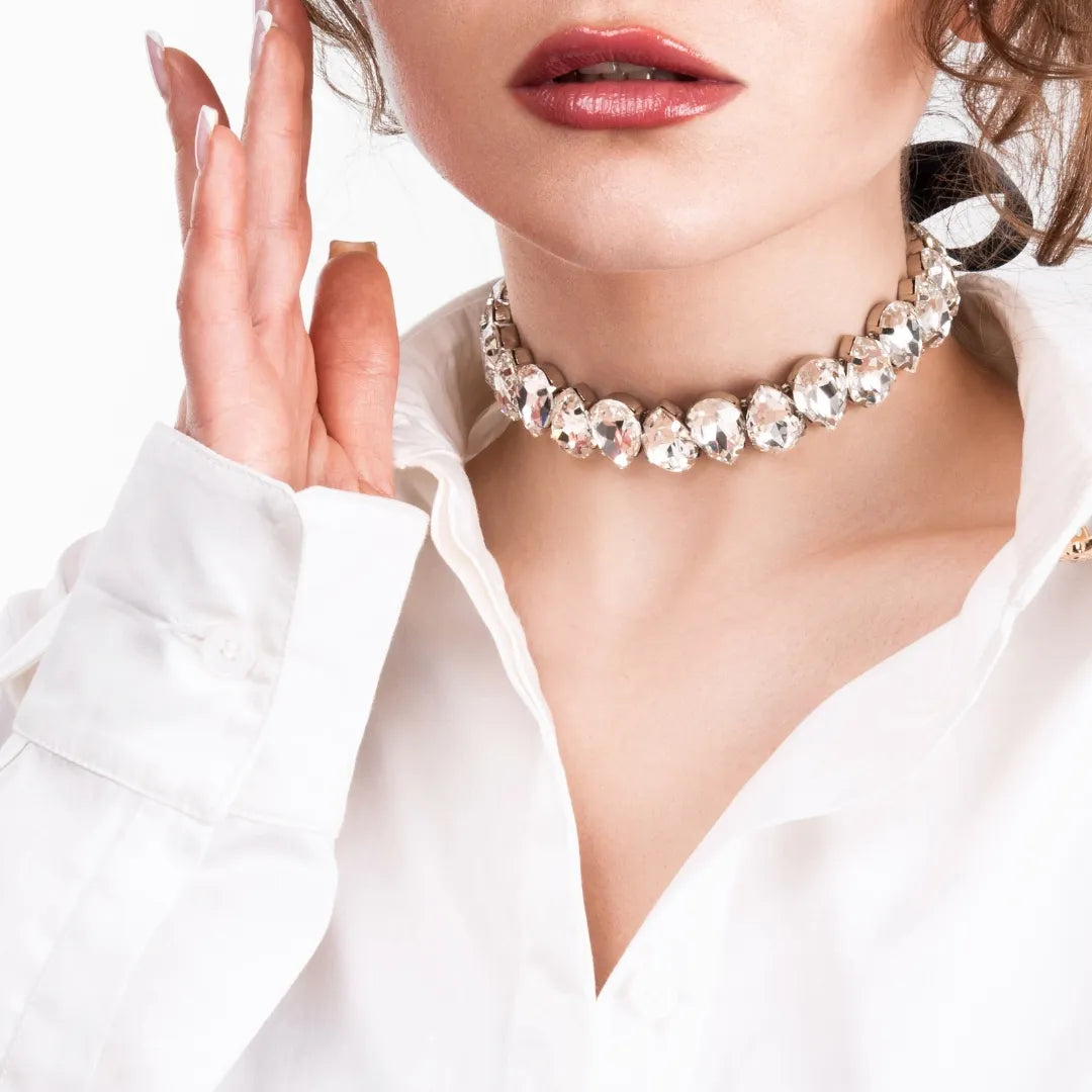 Aelin Rhinestone Choker White