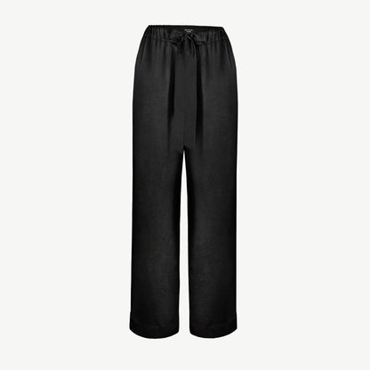 Black satin pajama-style trousers